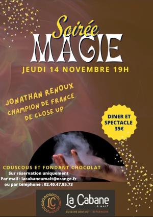 Dîner et spectacle le 14 novembre 2024 à La Cabane à Malt